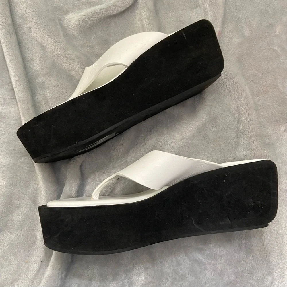 New! Frame Le Ocean chunky platform Wedge thong Sandals Size 37.5 white